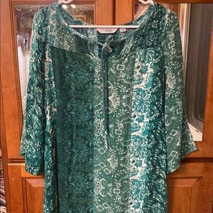 Great Northwest Indigo Size Small Teal Green Patterned Top Cottagecore